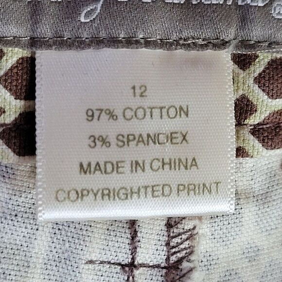 Tommy Bahama Capri Pants 12 Brown Mod Geometric Print Stretch Cotton Resort - Picture 12 of 13